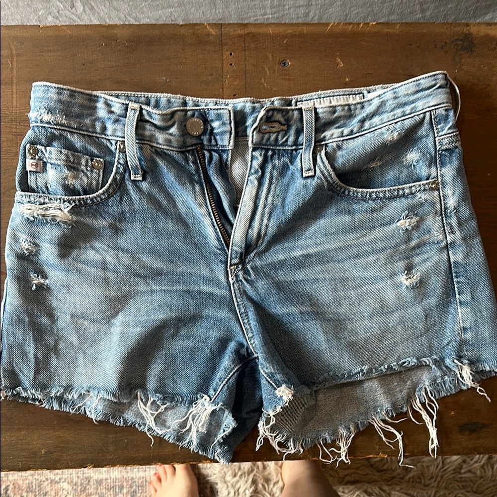 AG Adriano Goldschmied Light Blue Distressed Jean Shorts 26 Hailey boyfriend